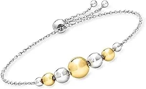 Ross-Simons Italian 3.5-8mm Sterling Silver And 18kt Gold Over Sterling Graduated Bead Bolo Bracelet