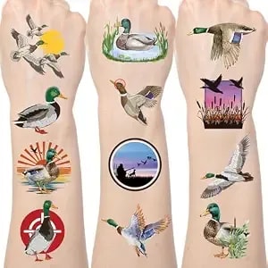Mallard Duck Tattoos Temporary - Lucky Duck Birthday Decorations Hunting Duck Tattoo Stickers Animals Themed Party Decor Duck Birthday Party Favors Supplies Prizes Reward