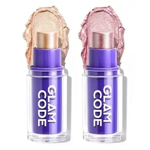 Glam Code Highlighter Stick, Creamy Blendable Long Lasting Natural Shimmer Glow Face Highlighter Makeup, Smooth Buildable For Highlight & Contour, 2 Pack, 0.23 Oz Each - #03