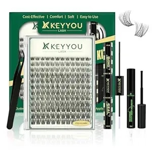 Keyyou Lash Clusters Kit 120pcs 8-18mm Mix, Diy Eyelash Extension Kit With Bond And Seal, Eyelash Glue And Tweezers For Volume Fluffy Lashes At Home (ky02)