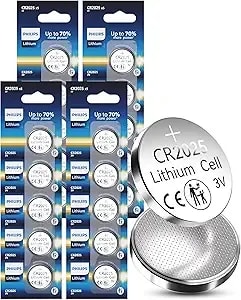 Philips cr2025 3v Lithium Button Cell Battery 20 Count, 10 Year Storage Life, Leak-Proof & Child-Resistant Packaging Works With Key Fobs, Smart Locks And Home Electronics