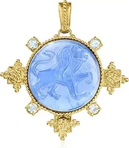 Ross-Simons Italian Tagliamonte Blue Venetian Glass Lion Pendant With 1.00 Ct. T.W. Sky Blue Topaz In 18kt Gold Over Sterling