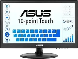 ASUS 15.6” 1080P Touch Monitor (VT169HE) - Full HD, 10-Point Touchscreen, IPS, Wide Viewing Angle, Frameless, Eye Care, Flicker Free, Low Blue Light, HDMI, Windows 11 Compliance, VESA Mountable