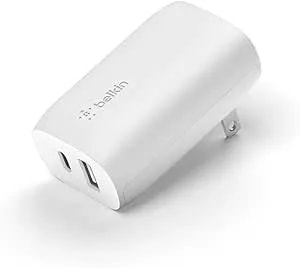 Belkin Usb C Charger Block 37w - Type-C To Lightning Cable Included - 25w Usb C Port + 12w Usb A Port - Pps Super Fast Charging Iphone & More - White