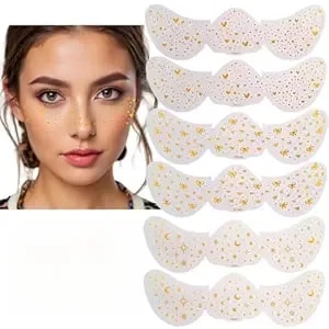 6 Pcs Glitter Freckles Face Tattoos Sticker Temporary Gold Star Bow Heart Desgin Makeup Patches For Women Festival Party