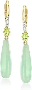 Ross-Simons Jade And .20 Ct. T.W. Peridot Drop Earrings With White Topaz In 18kt Gold Over Sterling