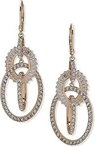 Anne Klein Crystal And Gold French Wire Orbital Earring Featuring Baguette Cut Crystals
