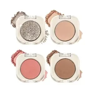 4-Pack Single Eyeshadow Set, 3 Matte & 1 Glitter Neutral Brown Nude Shades, Waterproof Long-Lasting Silky Smooth Highly Pigmented Blendable Eye Shadow Makeup For Daily Natural & Party Look-02