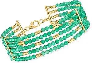 Ross-Simons Green Chalcedony Bead 5-Row Bead Bracelet In 18kt Gold Over Sterling. 7 Inches