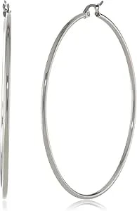 Amazon Essentials Stainless Steel Rounded Tube Hoop Earrings (50mm), (Previously Amazon Collection)