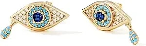 Cicy Bell Womens Evil Eye 18k Gold Plated Earrings Cubic Zirconia Turquoise Stud Earrings For Gifts