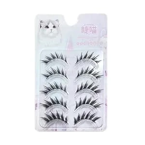 Fake Eyelashes False Eye Lashes Daily Strip Cross Black Thin Band Lasgoos Comic Manga Natural Curl Winged Lashes Cosplay Lash For Wedding Party Work Natural Look Eye Makeup 5 Pairs