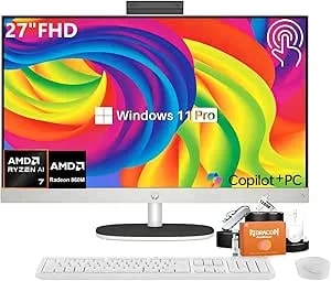 Hp 27" All-In-One Fhd Touchscreen Desktop Computer, Amd Ryzen Ai 7 350(8-Core), 32 Gb ddr5-5600 Ram, 2 Tb Ssd, Amd Radeon 860m Gpu, Wi-Fi 6, Bt 5.4, Windows 11 Pro, Copilot+ Pc, Wireless Kb And Mouse