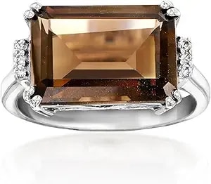 Ross-Simons 6.00 Carat Smoky Quartz Ring With White Zircons In Sterling Silver