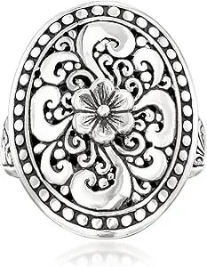 Ross-Simons Sterling Silver Bali-Style Floral Filigree Ring
