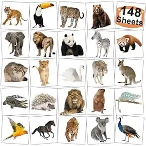 Charlent Jungle Animals Temporary Tattoos For Kids Party Supplies - 148 Individually Sheets Safari Animals Tattoos For Boys Girls Birthday Party Supplies