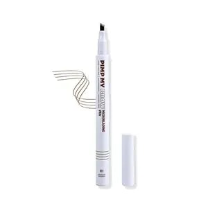 Pimp My Brow Microblading Eyebrow Pen – 4-Fork Tip, Waterproof, Long-Lasting, Natural Hair-Like Strokes, Medium Brown, 6ml/0.21 Oz，Pack Of 1