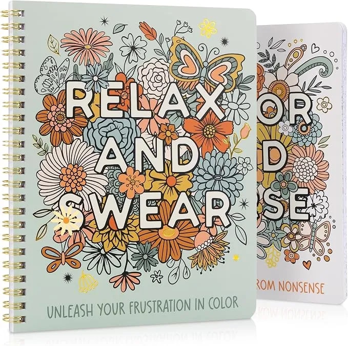 Beautiful Coloring Book Set Of 2 For Adult Relaxation With Floral Designs - Funny Coloring Books With A Lot Of Laughs - The Perfect Stress Relieving Gift For Women With Easy, Simple To Color Pages