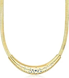 Ross-Simons 14kt Yellow Gold-Plated Herringbone Necklace With Simulated Tonal Blue And White Gemstones. 18 Inches