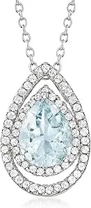 Ross-Simons 1.30 Carat Aquamarine And .30 Ct. T.W. White Topaz Pear-Shaped Pendant Necklace In Sterling Silver. 18 Inches