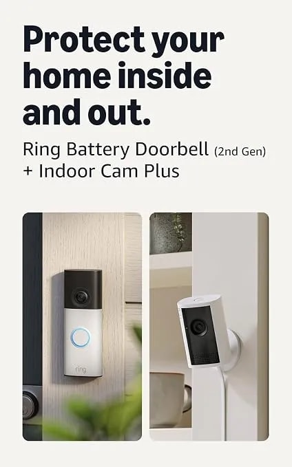 Ring Battery Doorbell (Newest Model), Speckled White With Indoor Cam Plus, White