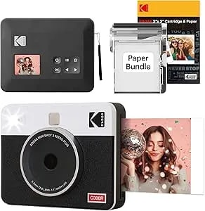 Kodak Mini Shot 3 Retro 3x3” Instant Digital Camera & Photo Printer, 38 Sheets, 2-In-1 Portable Print Camera, Bluetooth Smartphone Printer For Ios & Android, 4PASS Dye Sublimation, White