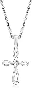 Ross-Simons 14kt White Gold Cross Pendant Necklace With Single Diamond. 18 Inches