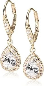 Anne Klein "Classics" Gold-Tone Cubic Zirconia Leverback Pear Shape Drop Earrings