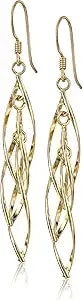 Amazon Collection Sterling Silver Linear Swirl French Wire Earrings