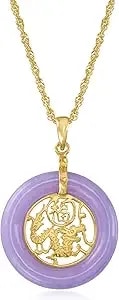 Ross-Simons Lavender Jade Good Fortune Circle Pendant Necklace In 18kt Gold Over Sterling