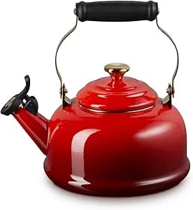 Le Creuset Enamel On Steel Whistling Tea Kettle With Gold Finishes, 1.7 Qt., Cerise