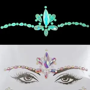 Glow In The Dark Face Tattoos Face Jewels Rave Makeup Face Gems Temporary Tattoo Fluorescence Face Crystals Rhinestone Sticker For New Year Pool Dance Party(tp343 Flower)