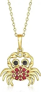 Ross-Simons 0.30 Ct. T.W. Ruby And .10 Ct. T.W. Black Spinel Crab Pendant Necklace With Single Diamond In 18kt Gold Over Sterling. 18 Inches
