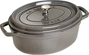 Staub La Cocotte Oval 40509-324 Pico Cocotte Oval Gray 13.0 Inches (33 Cm) Large Two-Handed Cast Enameled Pot, Induction Compatible