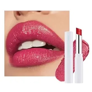 Hot Pink Shimmer Metallic Moisturizing Glow Plumping Lipstick Makeup, Lipstick With Metallic 3d Shine Lightweight Hydrating Formula, Glitter Lip Gloss Stain Long Lasting Waterproof (02#Hot Pink)