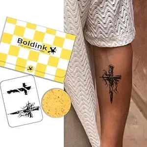 Semi-Permanent Tattoos,Realistic Fake Tattoos,Last 7-15 Days,Waterproof Non-Reflective Temporary Tattoo Stickers,Cruelty-Free,Uniquely Designed Exquisite Packaging(Cross 1)