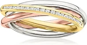 Ross-Simons 0.20 Ct. T.W. Diamond Multi-Row Ring In Tri-Colored Sterling Silver