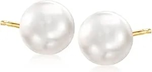 Ross-Simons 8-9mm Cultured Pearl Stud Earrings In 14kt Yellow Gold