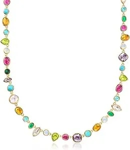 Ross-Simons 14kt Yellow Gold-Plated Necklace With Simulated Multicolored Gemstones. 18 Inches