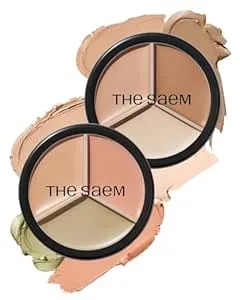 Thesaem Cover Perfection Triple Pot Concealer 2-Pack Set - 01 Correct Beige & 02 Contour Beige Bundle - 6-Color Multi Concealer Palette Kit - Korean Makeup With Sweet Almond Oil For Complete Coverage