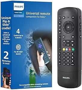Philips Universal Companion Remote Control For Samsung, Vizio, Lg, Sony, Roku, Apple Tv, Rca, Panasonic, Smart Tvs, Streaming Players, Blu-Ray, Dvd, 4 Device, Flip & Slide Roku, Black, srp2024r/27