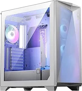 MSI MPG Gungnir 300R Airflow White - Premium Mid-Tower Gaming PC Case - Tempered Glass Side Panel - ARGB 120mm Fans - Liquid Cooling Support Up To 360mm Radiator - White Color Case