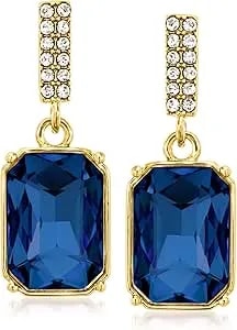 Ross-Simons 14kt Yellow Gold-Plated Drop Earrings With Simulated Blue Gemstones And .48 Ct. T.W. Czs