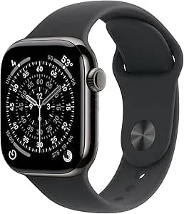 Apple Watch Series 11 [Gps + Cellular, 42mm] Slate Titanium Case With Black Sport Band, M/L (Renewed)