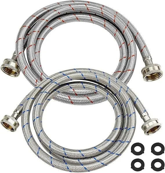 6 Ft Washer Stainless Steel Hoses Braided Stainless Steel Water Supply Line - Hot And Cold Striped Water Supply Lines For Washing Machine - 2 Pack