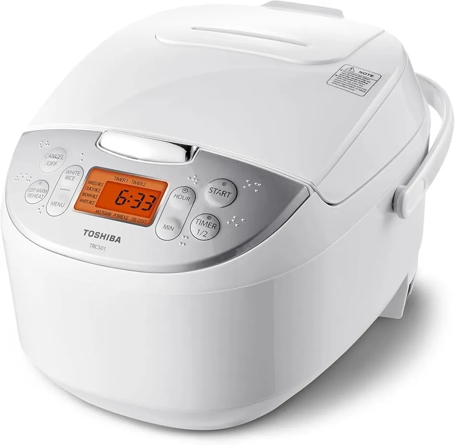 Toshiba Rice Cooker 6 Cup Uncooked – Japanese Rice Cooker With Fuzzy Logic Technology, 7 Cooking Functions, Digital Display, 2 Delay Timers And Auto Keep Warm, Non-Stick Inner Pot, White - Japanese Style, White. 7 Cooking Functions, Digital Display, 2 Del