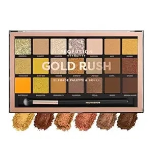 Profusion Cosmetics 21 Shades Gold Rush Eyeshadow Palette And Pro Series Brush For Flawless Eye Look, Get Attractive And Stunning Eye Look With Premium Makeup Kit
