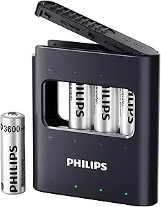 Philips Rechargeable Aa Lithium Battery 4 Pack, 1.5v 3600mwh Li-Ion Battery, 1200 Long Batteries Life Works With Game Controllers