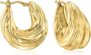Ross-Simons Italian 18kt Gold Over Sterling Ribbed Twist Hoop Earrings