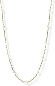 Pavoi 14k-18k Gold Plated Dainty Pearl Necklaces For Women - Station Beaded Choker Paperclip Chain Gold Pearl Necklace Bridal Jewelry